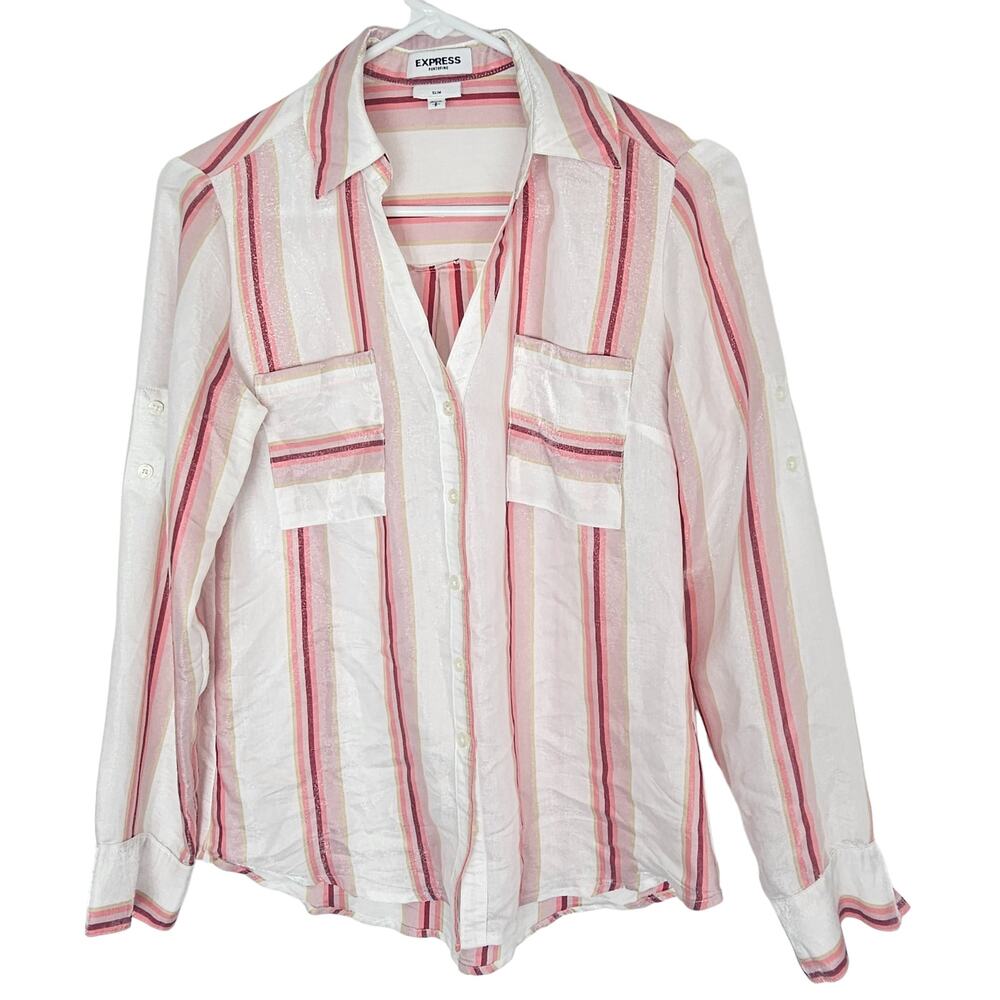 Express Womens Striped Portofino Shirt Size S Slim Fit Career Corp Office Siren